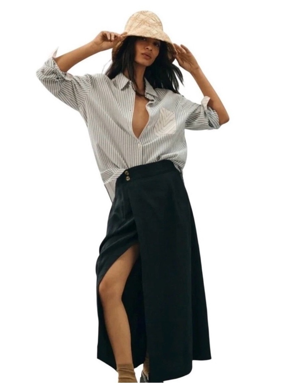 Anthropologie Black Linen Wrap Maxi Skirt Size 2 Minimalist Quiet Luxury Capsule